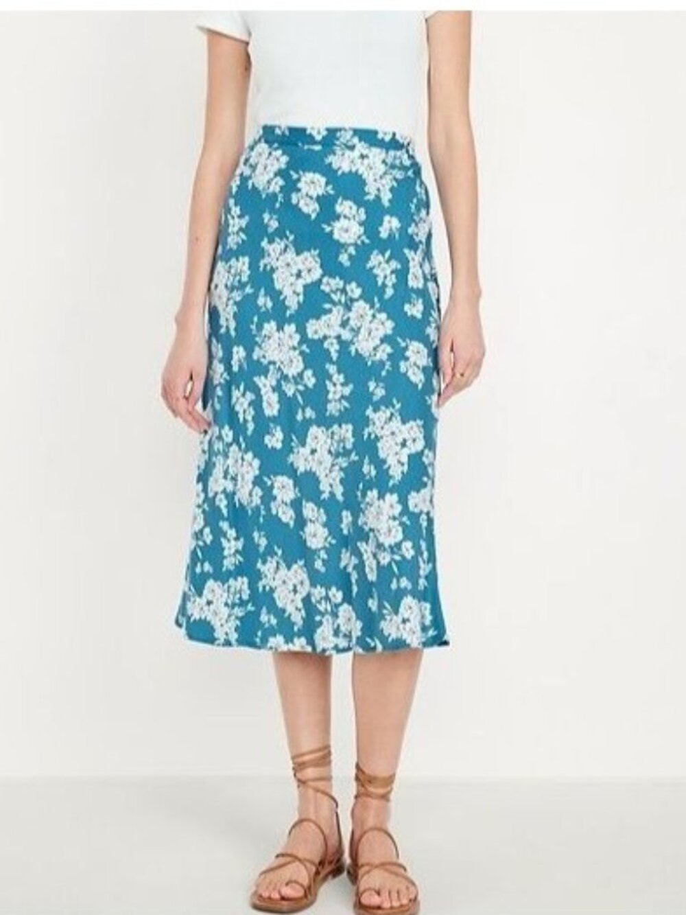 Old Navy Midi Skirt Womens Large Blue Floral Pull-On A-Line Viscose NWT